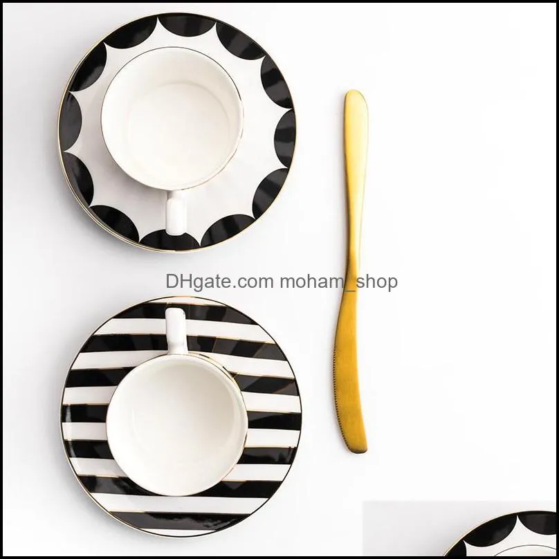 bowls creative black and white ceramic plate main dish western tableware coffee mug serving dinnerware set decoration