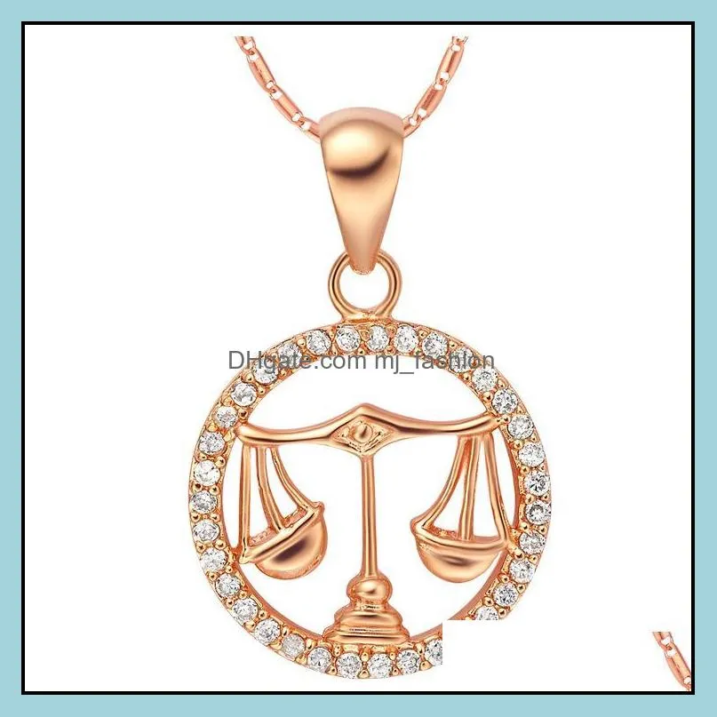 pretty crystal beautifully necklace gold color gemini cancer leo virgo libra scorpio 12 constellations pendants necklaces