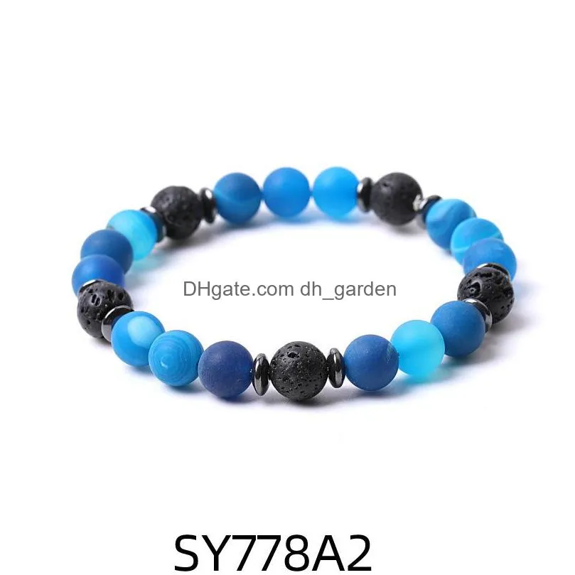 8mm matte blue stripe agate stone beads hematite lava stone strand bracelets for women men yoga buddha energy jewelry