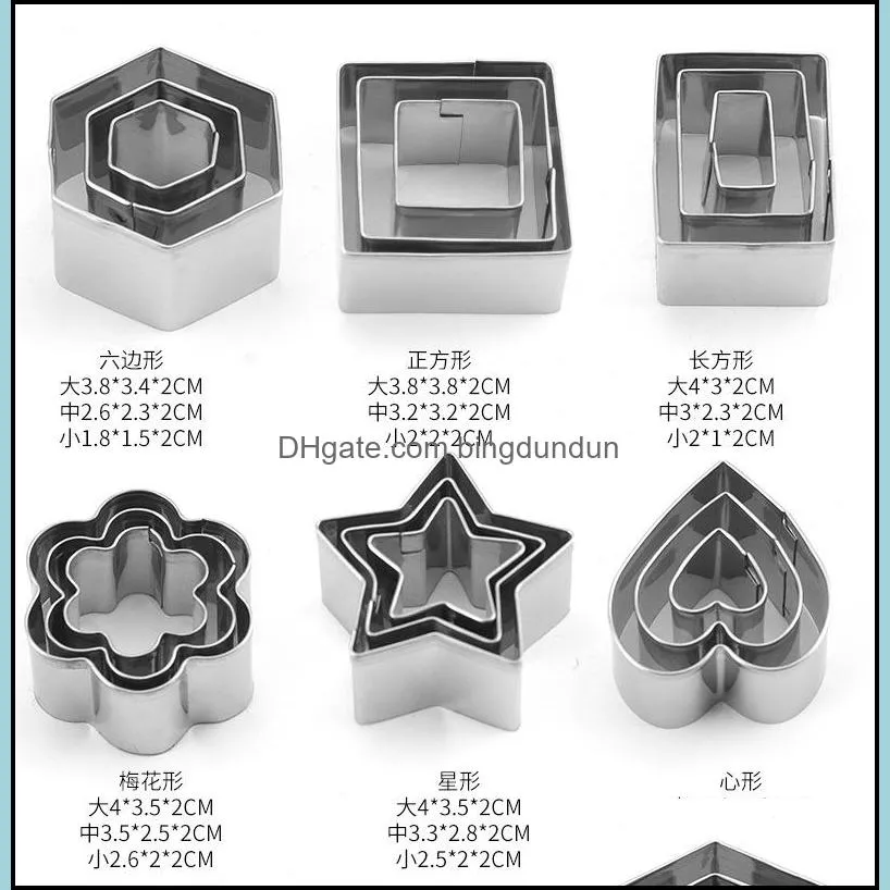 24pcs/set geometric cookie moulds stainless steel cookie cutters plunger fondant biscuit baking diy mold cutter kitchen tools