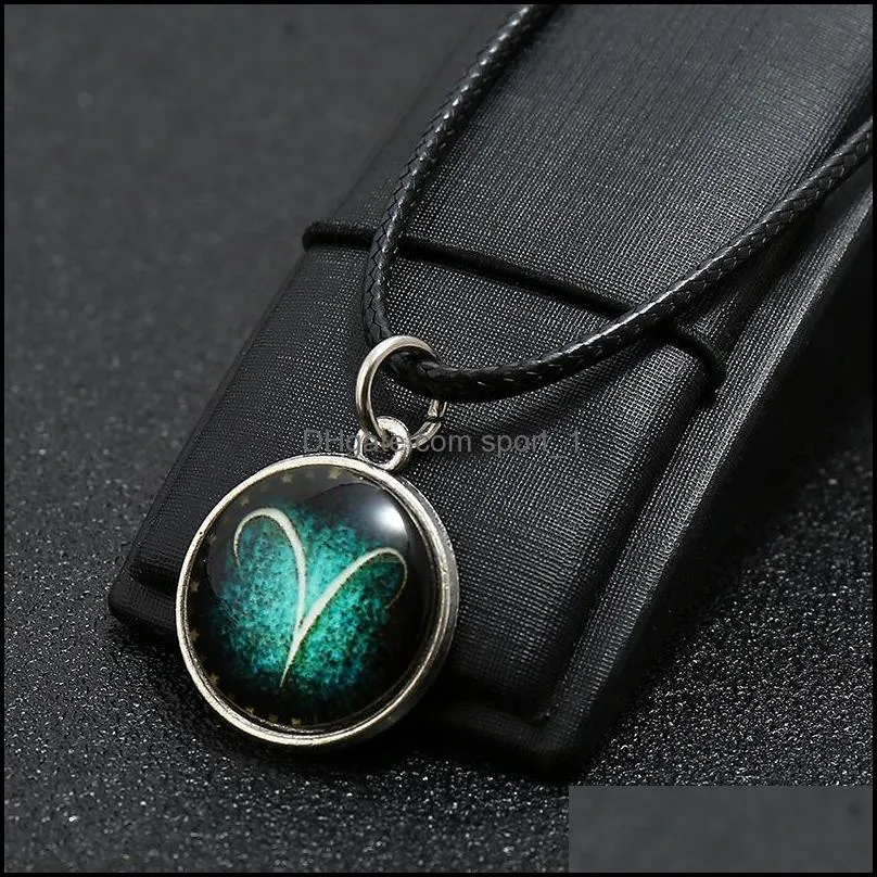  fashion 12 constellation pendant necklace design zodiac sign horoscope necklaces for women men glass cabochon jewelry c3