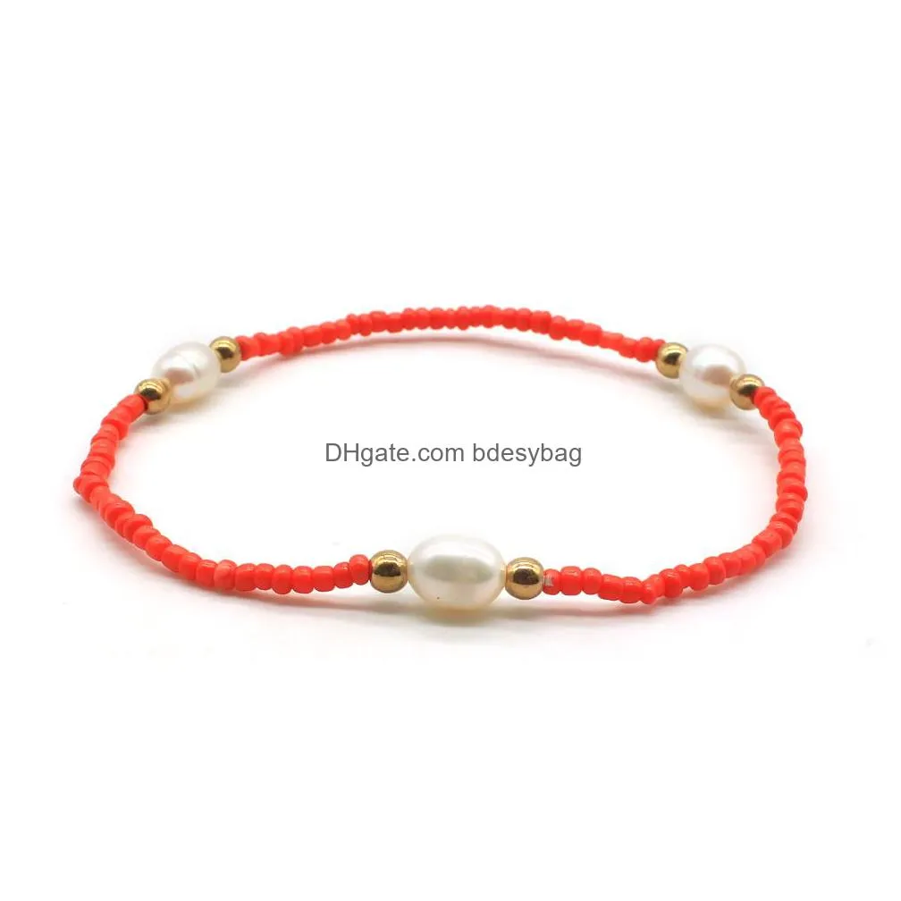 freshwater white pearl strand bracelet plasticl beads stretch bangle bracelets with rice pearls love wish for women jewelry