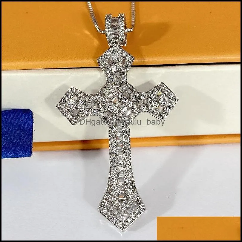 hip hop necklace for women with dazzling cz stone luxury silver color cool neck accessories party trendy jewelry cross pendants