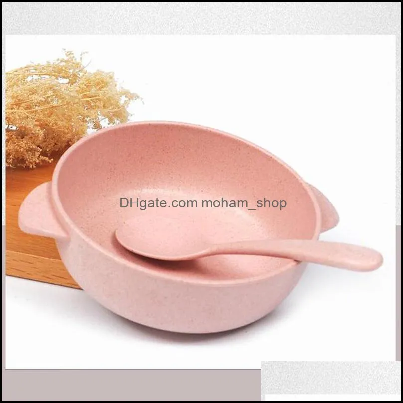 bowls wheat straw ecofriendly children rice bowl soup dessert noodles home kitchen cutlery set with spoon supplies