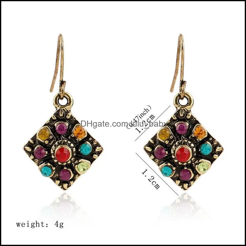 vintage ethnic style drop earrings bohemian multi color crystal dangle earrings for women girls wedding statement design jewelry 2019