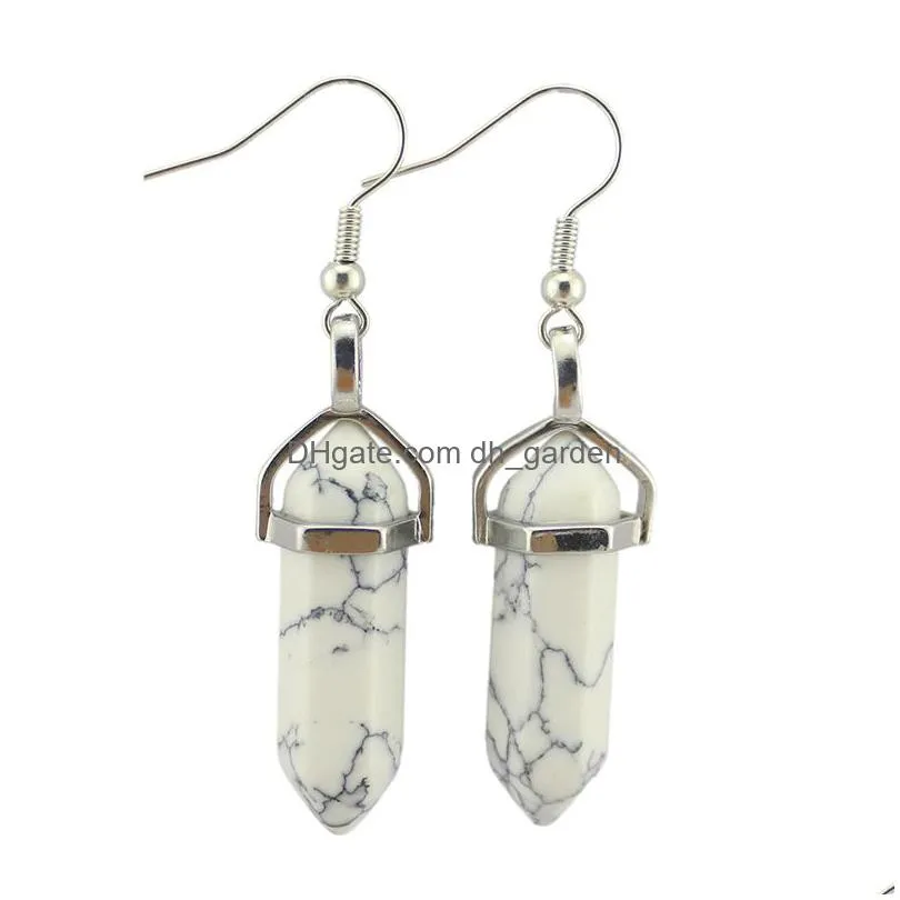 natural stone charms drop earrings reiki healing hexagonal dangle amethyst lapis fluorite pink crystal earring women piercing jewelry