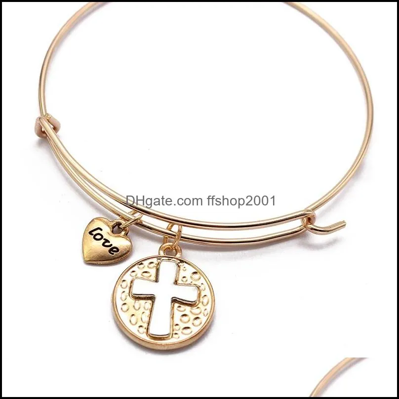 cross bracelet jewelry simple 4 colors cross charms expandable bangle heart pendant cuff bracelet fit handmade jewelry daily gift
