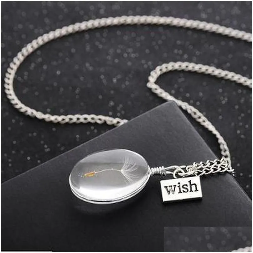 necklaces wish pendant necklace for girs real dandelion crystal round pendants silver chain necklaces for women jewelry wholesale