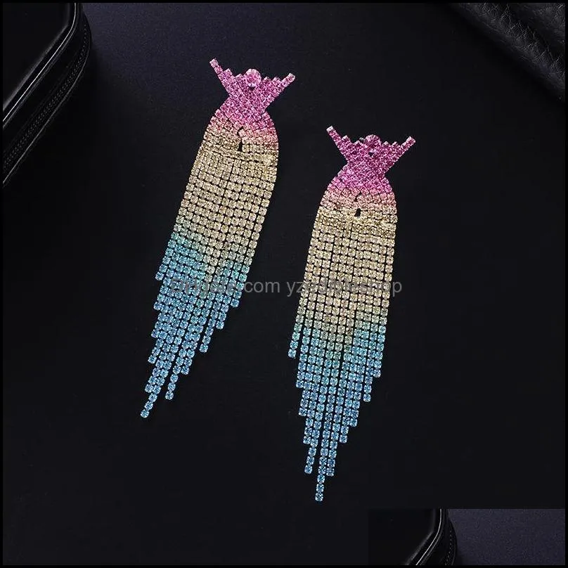 womens long tassel earrings gradient rhinestone earrings luxury crystal dangle earring fashion wedding jewelry accessories 1831 t2