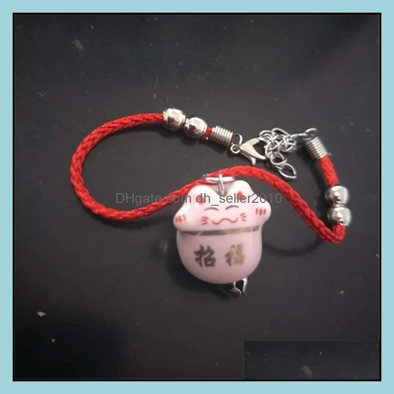  cute lucky cat ceramic beads safe bracelet red rope bangle handmade fashion jewelry adjustable length