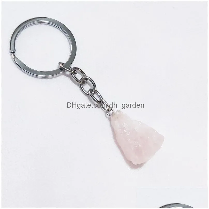 natural raw irregular stone key rings gem quartz druzy fluorite amethyst pendants keychain charms diy jewelry making keyholder