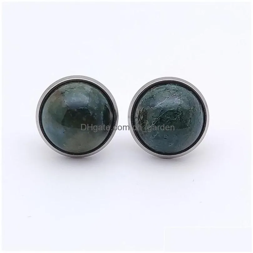 8mm 10mm 12mm natural stone stud stainless steel environmental protection rose quartz healing crystal earrings earings for women fashion