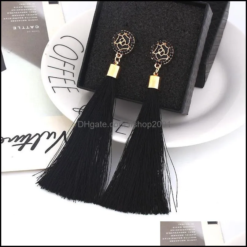 trendy bohemia ethnic tassel dangle earrings for women girls personalized rose flower pendant tassel earring bridal weddingjewelry