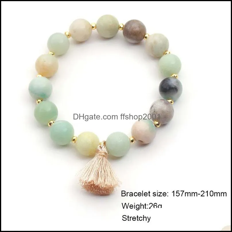 fashion natural stone bead bracelet boho tassel charm yoga beads stretch bracelets for women summer jewelry