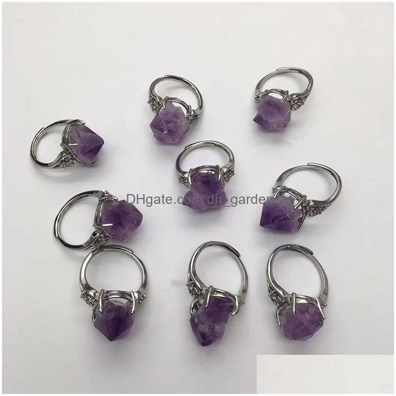 natural vintage amethyst cluster ring crystal rough stone flower adjustable energy silver jewelry sets accessorl gift punk