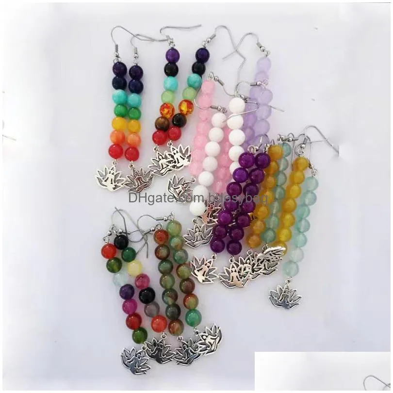 new 7 chakra long drop earrings for women natural stone beads reiki healing yoga earring ethnic casual jewelry wholesale