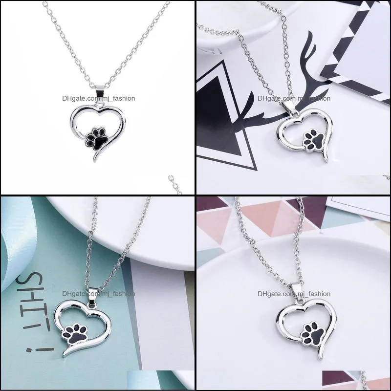 heart necklace cute animal jewelry dog love heart hollow pet paw footprint necklaces dog claw pendant necklace