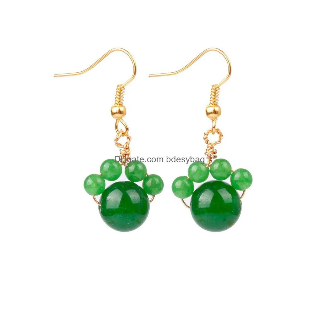 natural stone stud drop earring paw print style round gemstone earrings pair for women jewelry