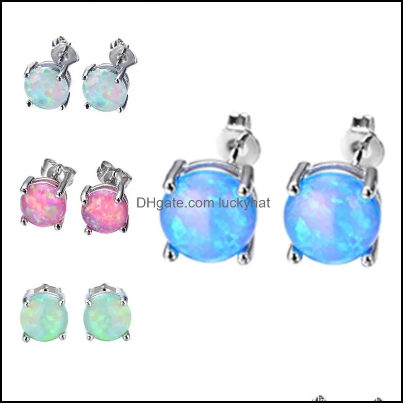 fashion opal stud earrings for women bridal purple pink blue tiny opal earrings wedding party jewelry
