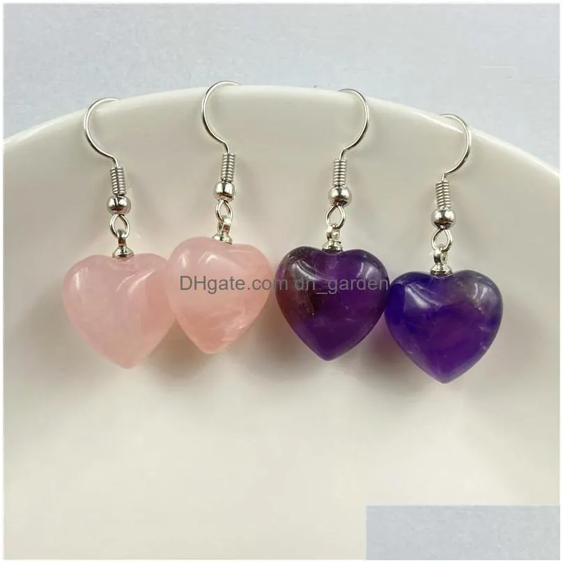 fashion love heart dangle natural stone earrings rose quartz healing crystal earings earring for women jewelry 16x18x10mm