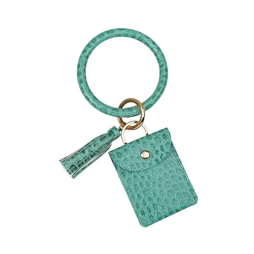 crocodile pattern bracelet keychain party favor tassels leatherwear coin purse multi cards bag keyring accessories 11 5jm e2