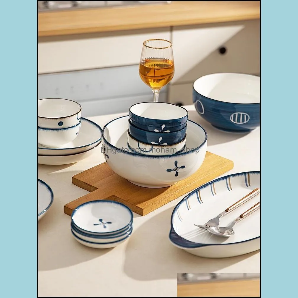 bowls soy sauce dish decorative salad pasta japanesestyle set underglaze color tableware household ceramic sets rice