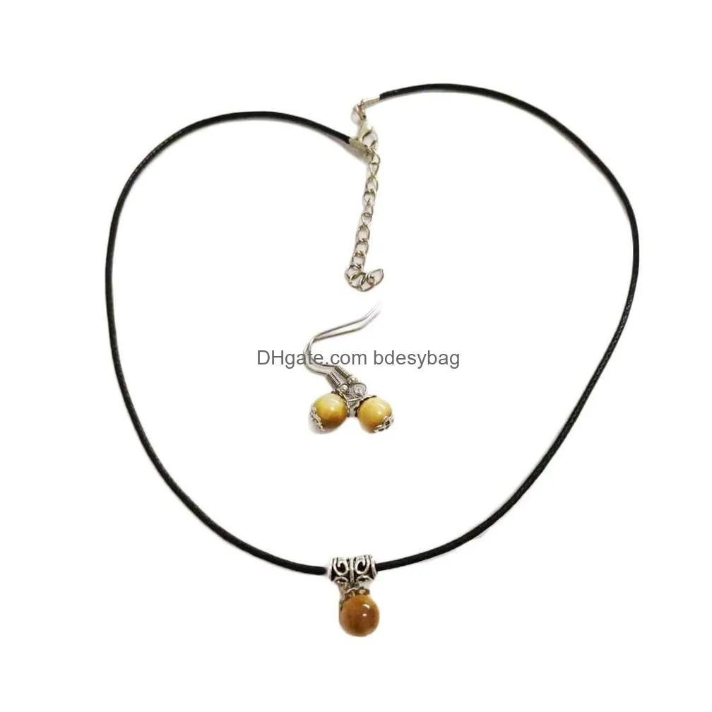 women tiger eye gemstone pendant necklace earrings set healing stone jewelry set family friend women gift