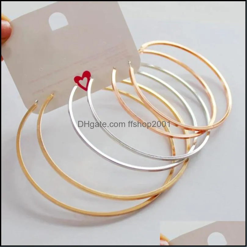 3 pairs/set fashion big hoop earrings hyperbole ear metal big circle large ring earring set rose gold/gold/silver for women