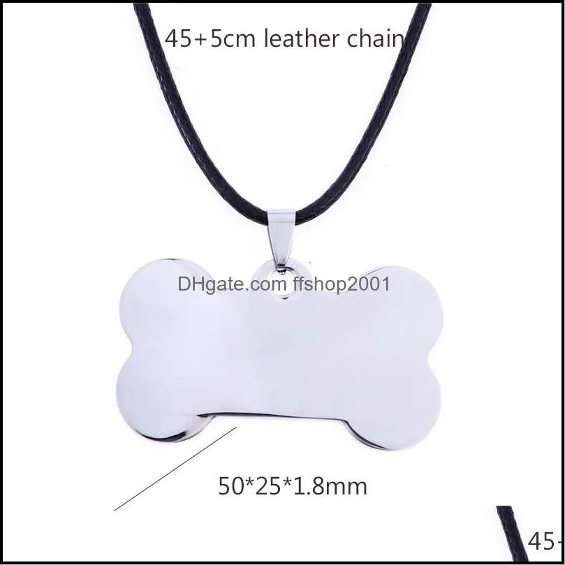 fashion custom engrave name glossy bone dog tag necklaces for women black gold silver stainless steel pet cat dog tag necklace jewelry
