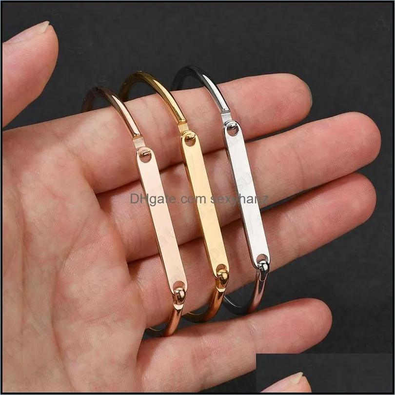 personalize engraved bracelet plating gold diy initial name bar bangle bracelet for lady women stainless steel bracelet 3mm bangle