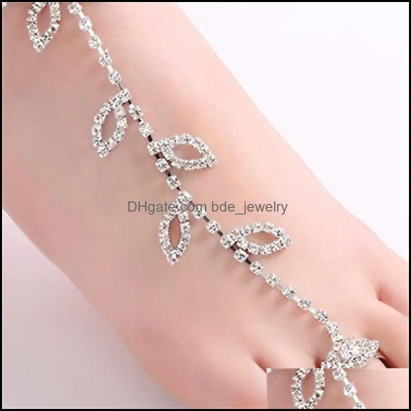 2017 fashion women leaves ankle foot chain crystal beach barefoot sandals foot toe ankle bracelet wedding bride jewelry 862 r2