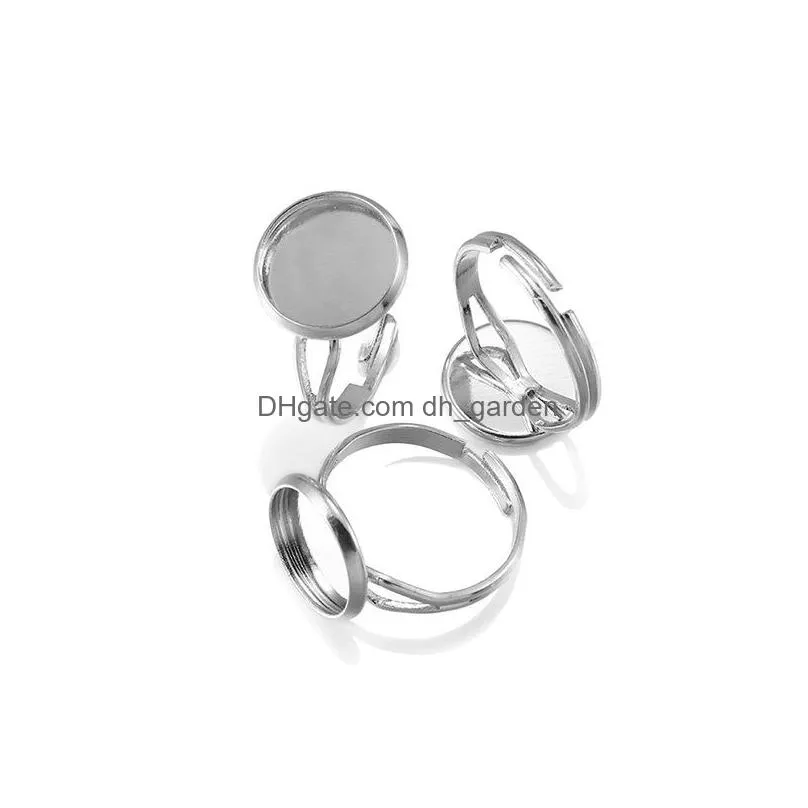 adjustable blank ring base fit dia 12mm stone glass cabochons cameo settings tray diy jewelry making rings