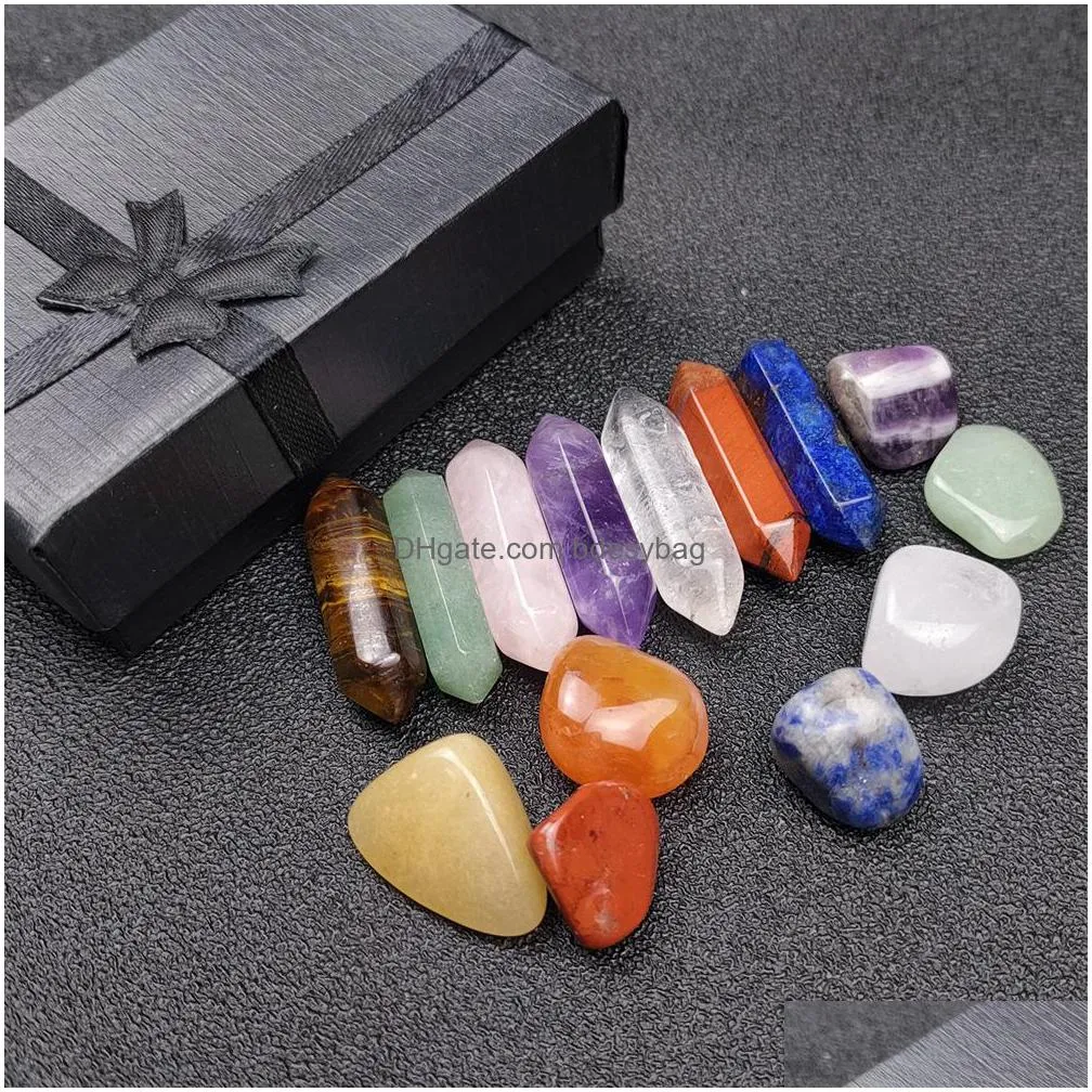 natural chakra hexagon column energy stone box for women reiki healing crystals gemstones yoga 14pcs