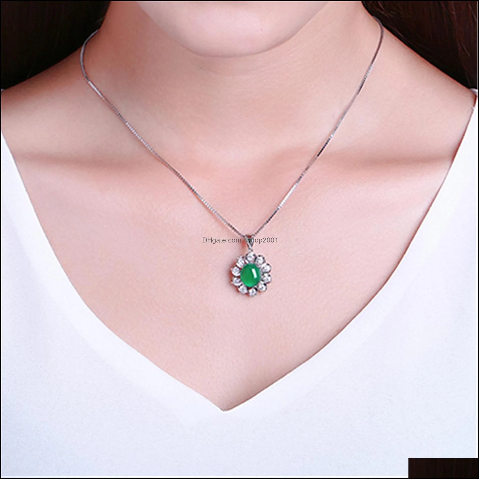 emerald necklace for woman luxury jewelry girls sexy clavicle chain necklace 925 stamp silver necklaces