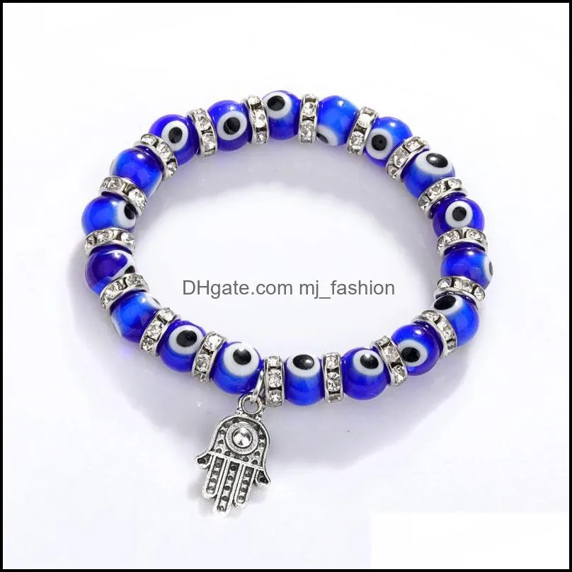 8mm turkey evil blue eyes beads bracelets hamsa hand charm bracelet men women fashion jewelry friendship bracelet