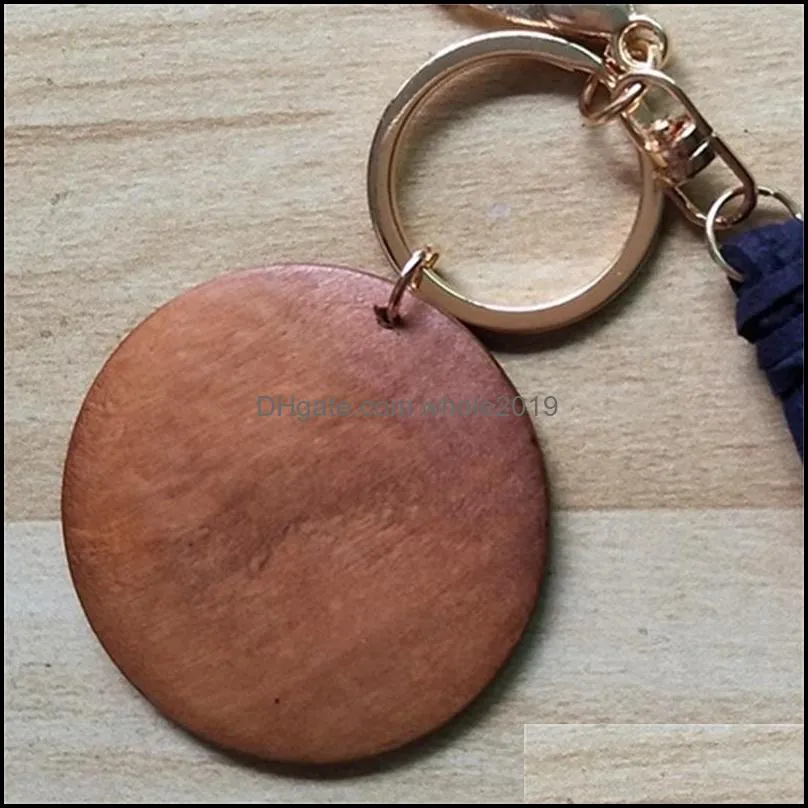 tassels circular wooden keyring 5cm pendant decorative key chains women jewelry gift delicate solid color 3 3tw q2