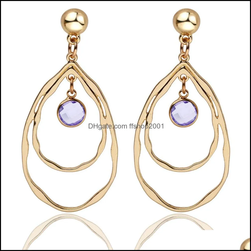  fashion blue crystal hollow earrings for women irregular geometry gold plated wave shape rhinestone dangle earring jewelry gifts