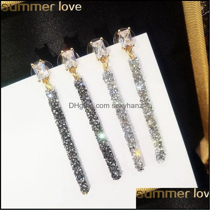  fashion long dangle crystal earrings for woman metal classic geometric zircon drop earrings korean style wedding party jewelry