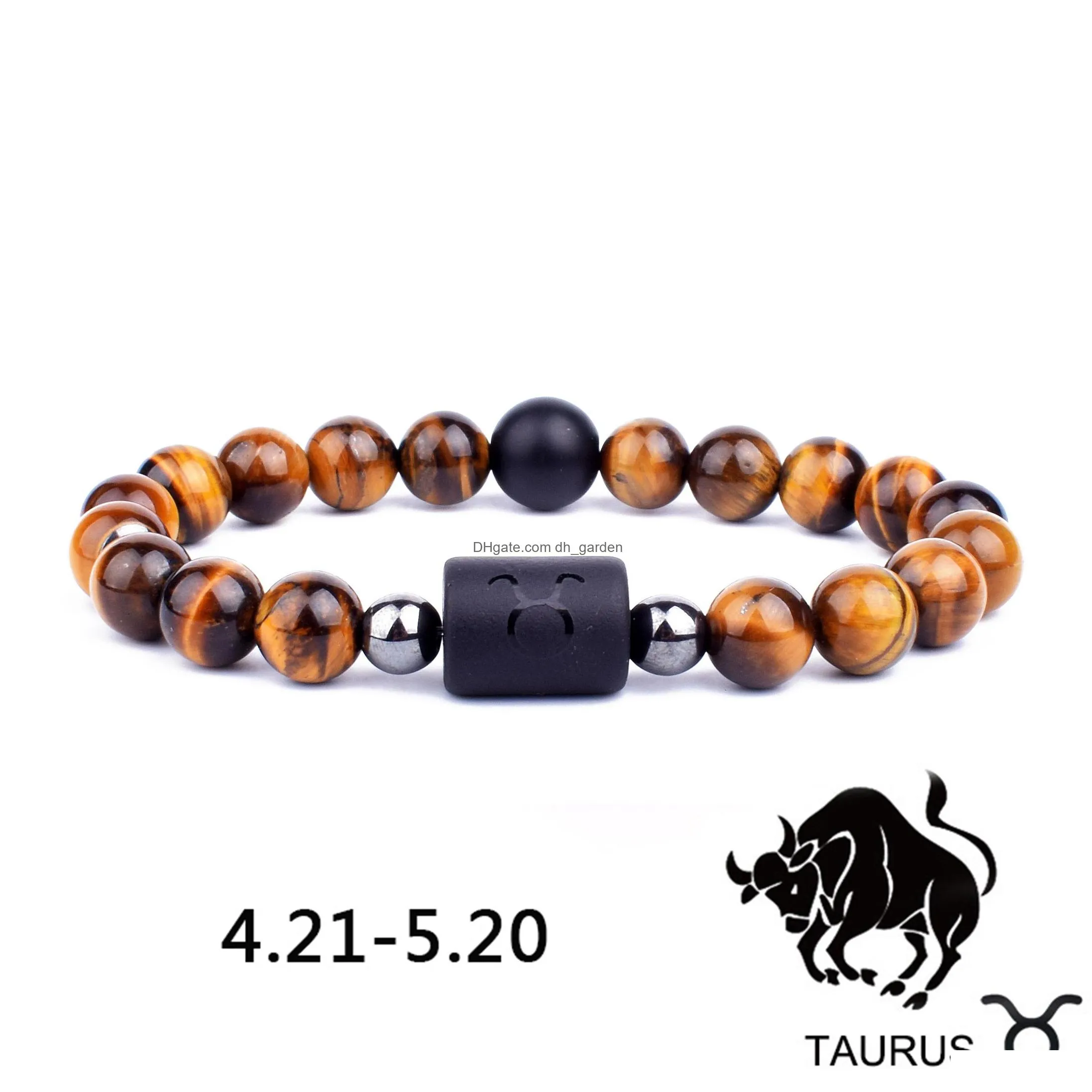 tiger eye stone 12 constellation couple strand bracelet men leo aries aquarius sagittarius zodiac libra bracelets for women friendship