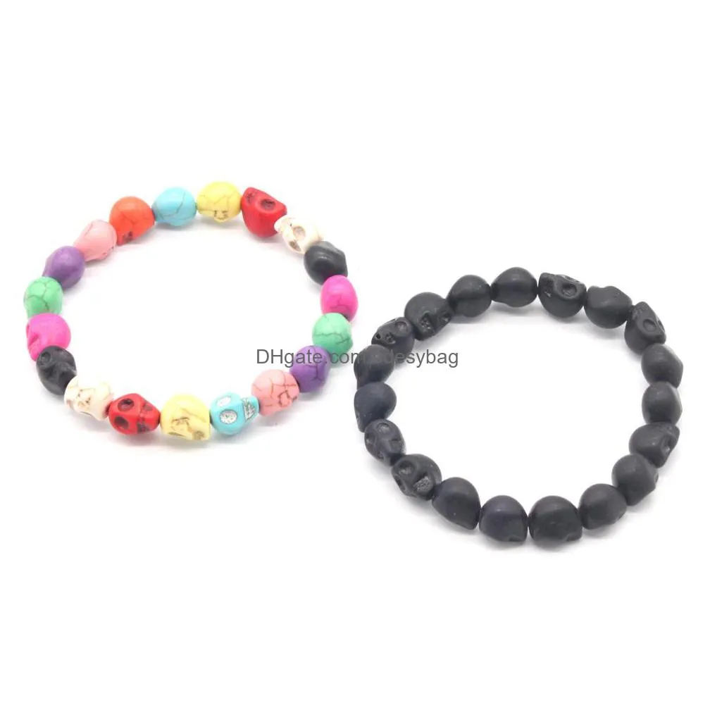 new retro turquoise skull strand bracelets multicolor natural stone stretch bracelet 10 colors bangle for women gifts