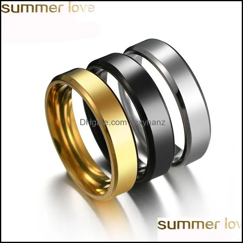 4mm 6mm 8mm stainless steel rings for men women high polished edges engagement band ring jewelry black gold color fit size 512