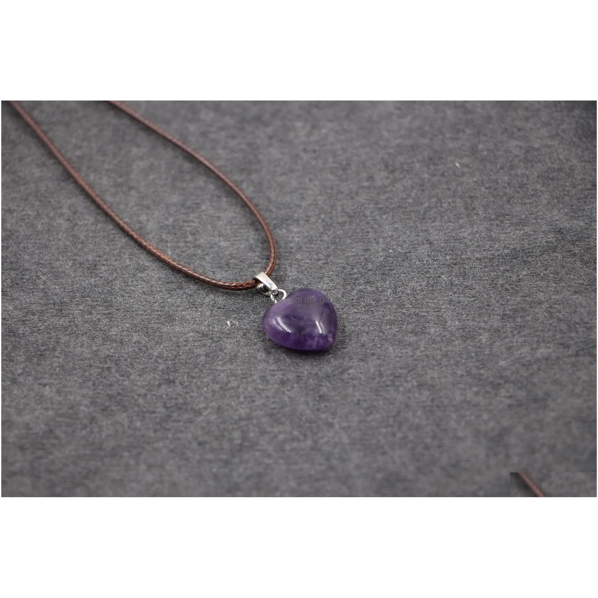 fashion natural stone love heart amethyst crystal pendant necklace for women jewelry