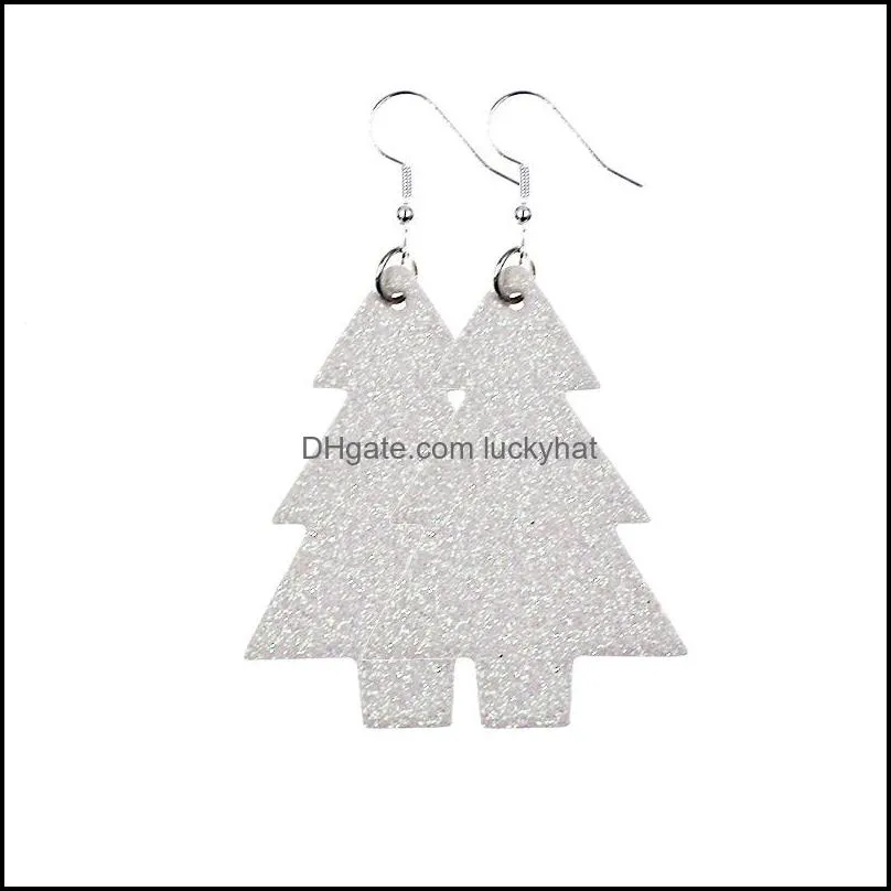 fashion christmas tree leather earrings christmas gift for women printed leather drops earring fashion jewelry
