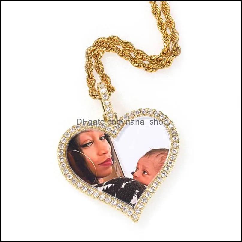 custom p os necklace fashion gold plated memory iced out heart pendant mens hip hop necklaces jewelry 3426 q2