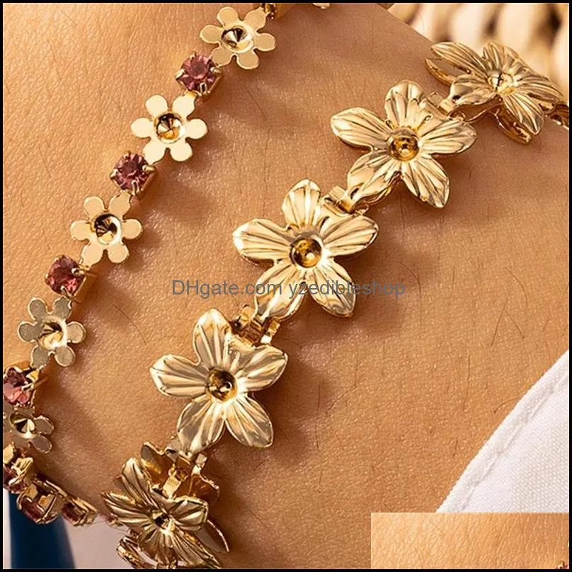 wholesale high street design must have 2 layers gold plating daisy bracelet vintage retro jewelry link chain 3383 q2