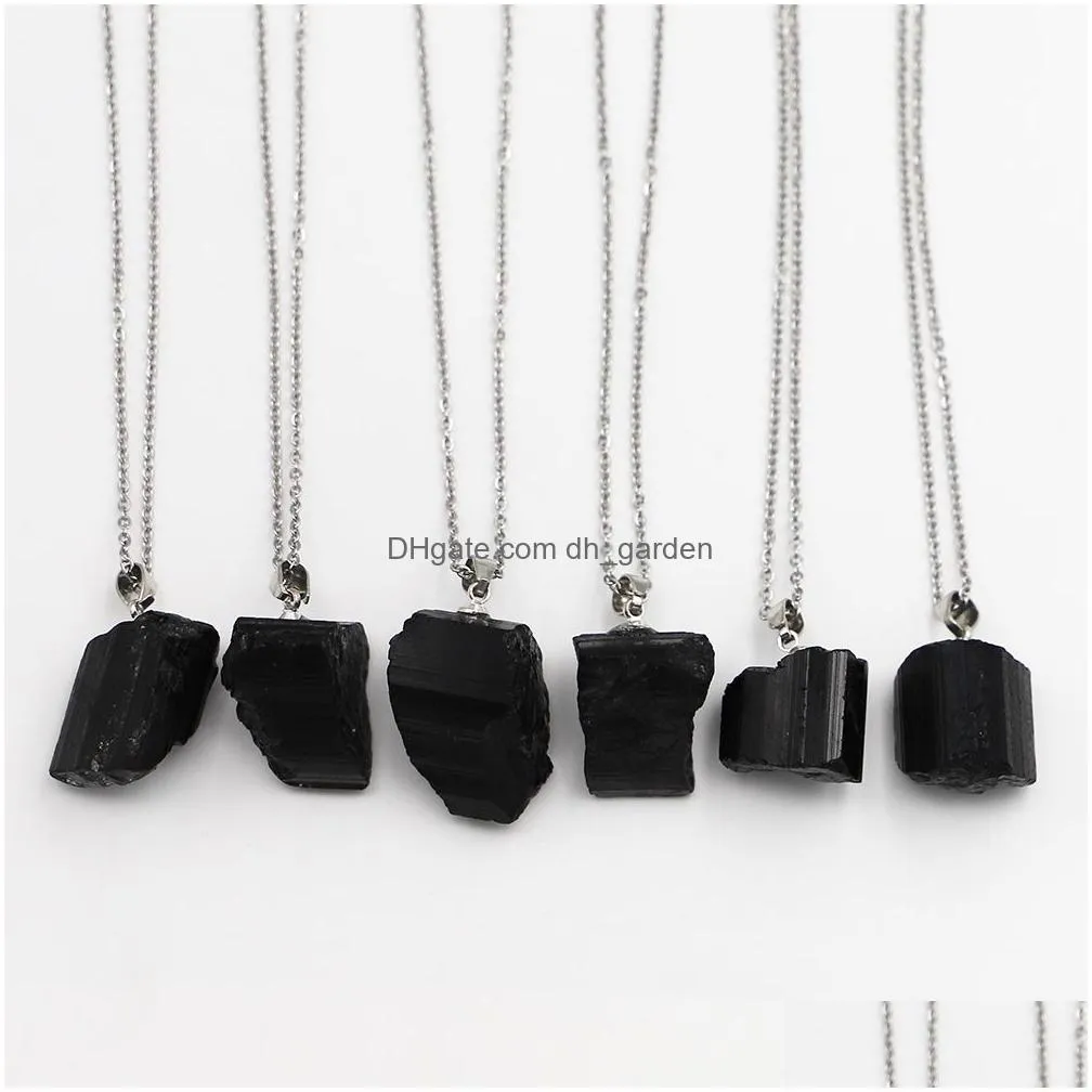 natural stone black tourmaline irregular pendant rough healing crystal repair raw ore cylinder necklaces men women jewellry