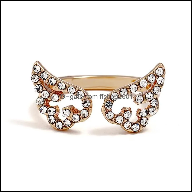  angel wings ring cute design crystal open rings for elegant girls women jewelry gift