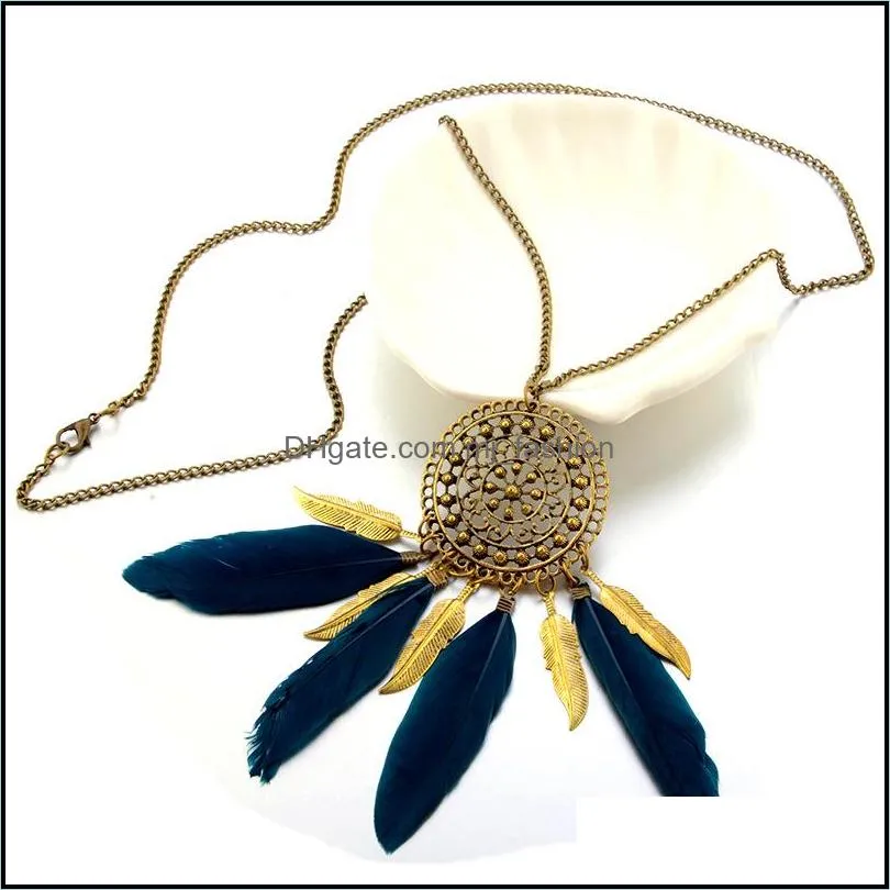 pretty tassel feather pendant necklace vintage exquisite long chain necklace bohemian sweater statement necklace
