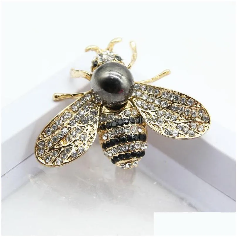 fashion jewelry cute bee brooch for women rhinestone pearl bee suit breastpin lady accessories