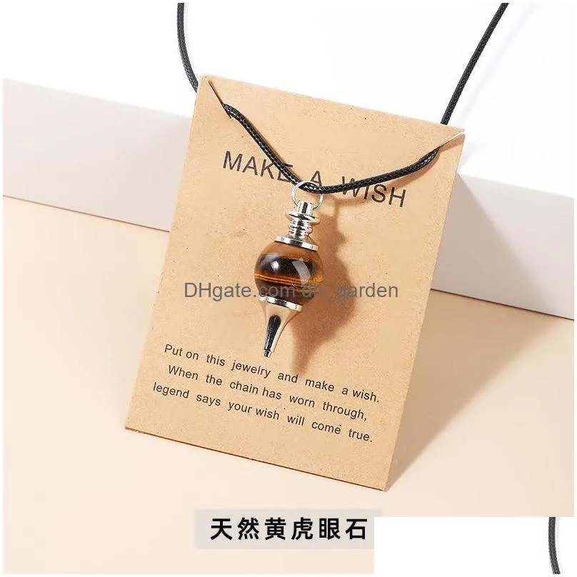 round natural stone pendulum pendant necklace rose quartz crystal make wish card necklaces healing for women men